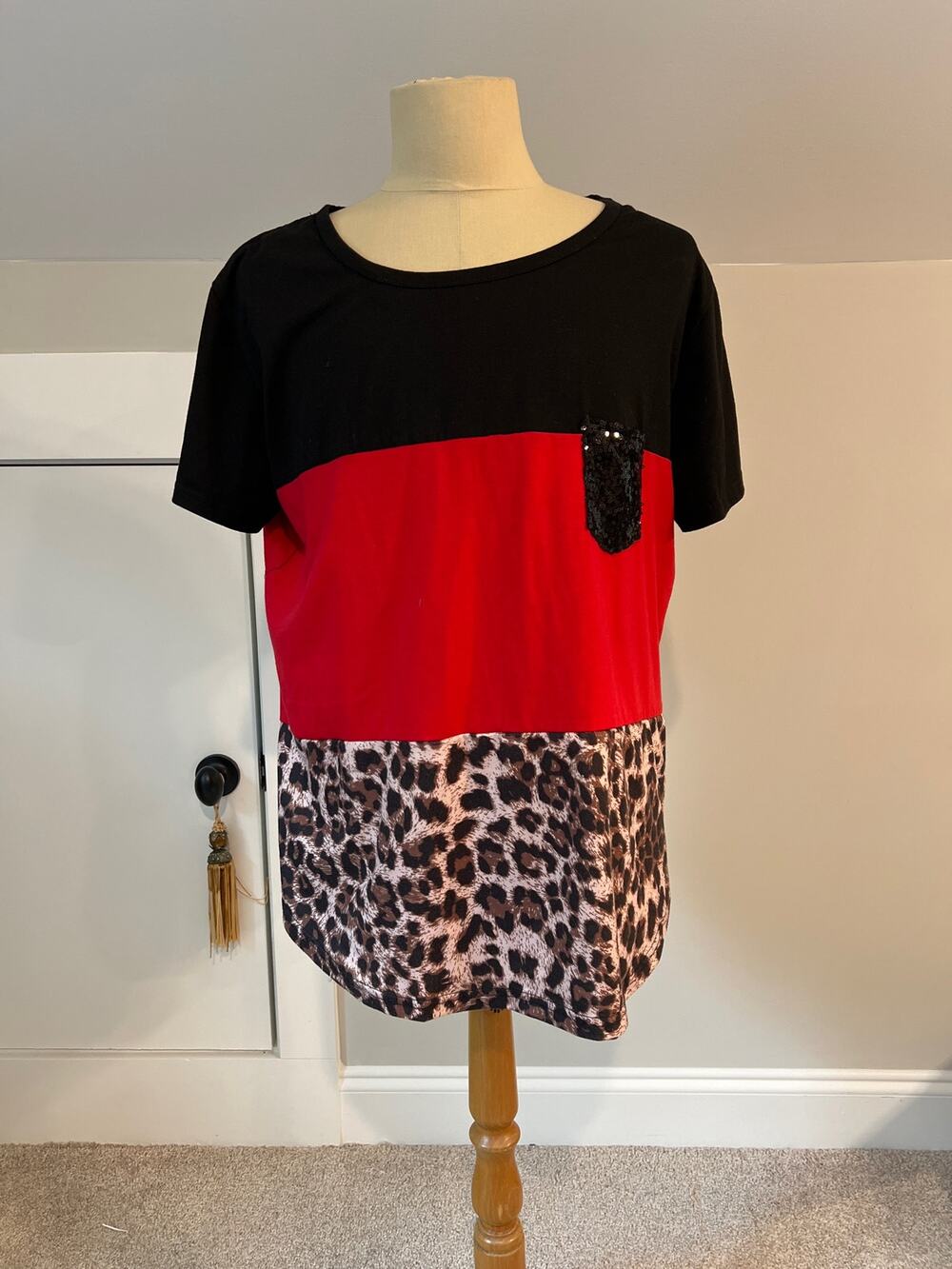 Red Black and Animal Print Tee Shirt 18W